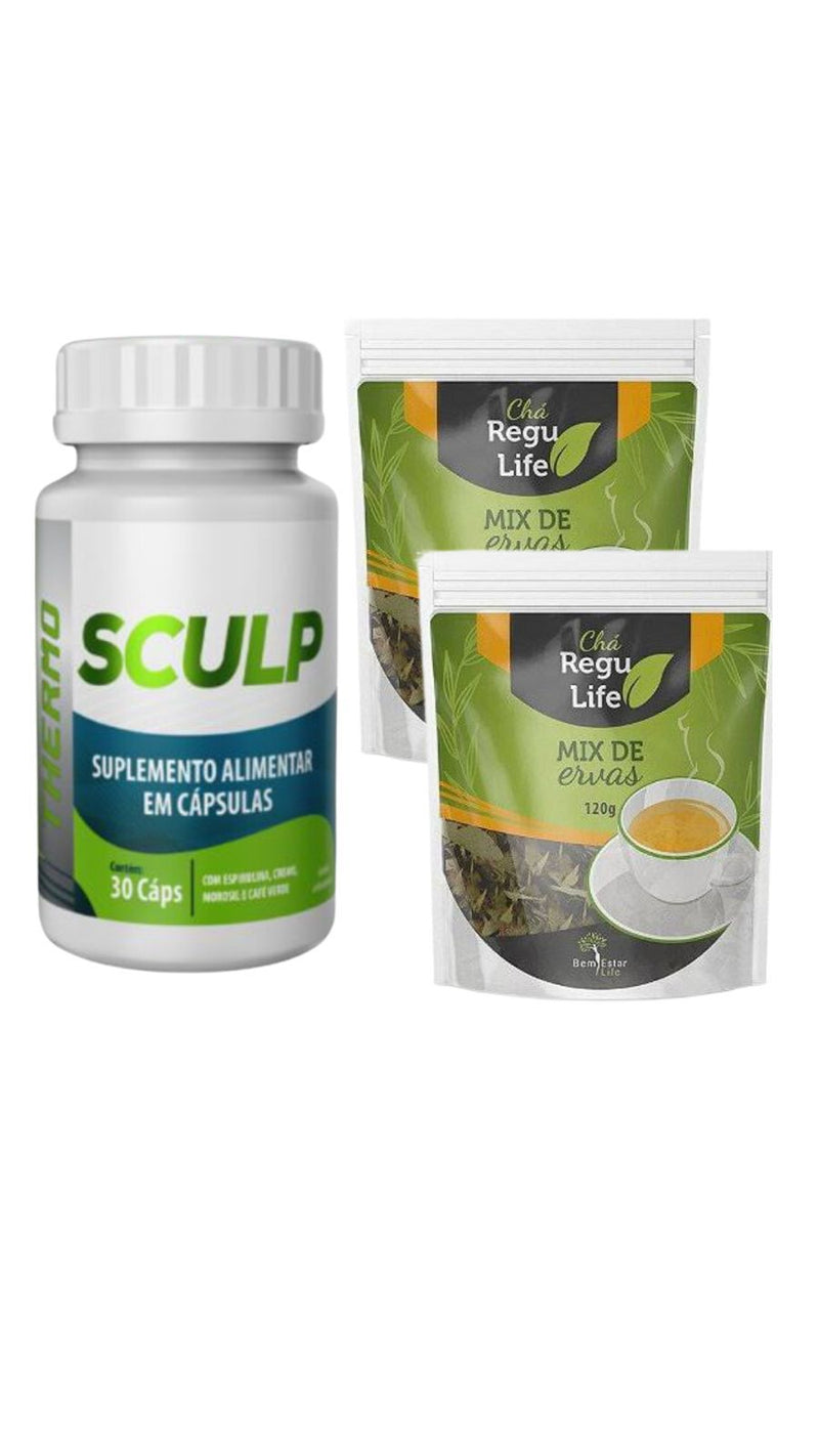 Sculp Thermo + Chá Regu Life 2 pacotes Combo Emagrecedor Bem Estar Life