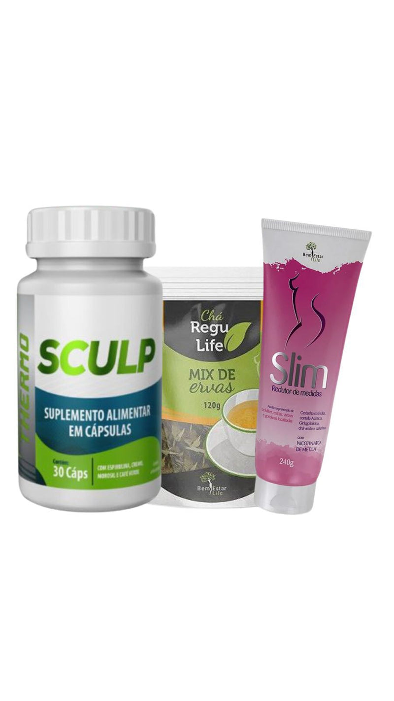 Sculp Thermo e Chá Regu Life e Gel Redutor de medidas Bem Estar Life