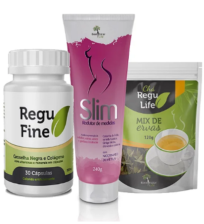 Regu Fine e Chá Regu Life + Gel Redutor de medidas Bem Estar Life