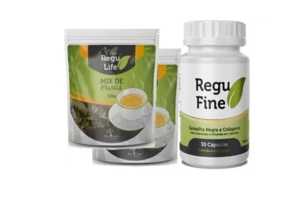 Regu Fine e 2 pacotes de Chá Regu Life Combo Emagrecedor 5x mais forte Bem Estar Life