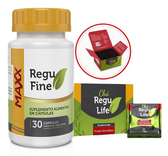 Regu Fine Maxx Termogênico 7x mais potente + Chá 30 sachês Frutas Vermelhas Bem Estar Life